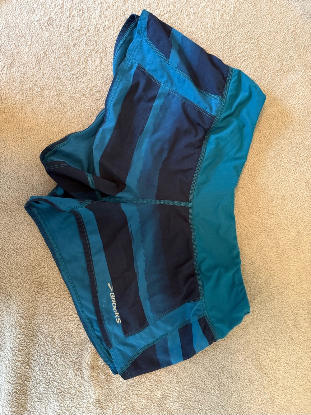 Brooks Teal & Navy Striped Women’s Athletic Shorts